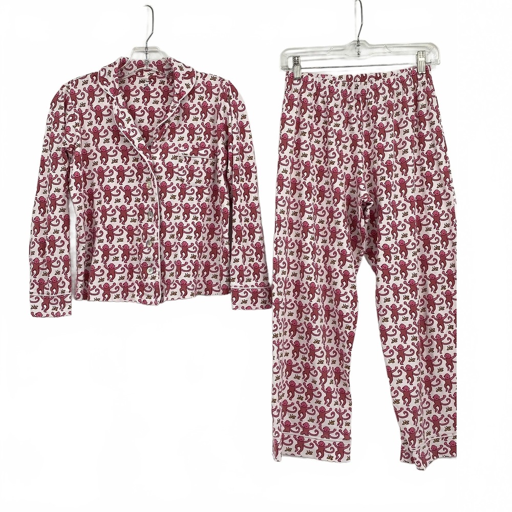Roller Rabbit Pink White Pajamas Monkey Print Lounge Set | Womens XS